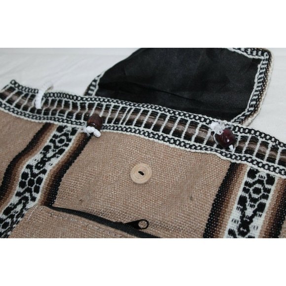 Peruvian Woven Backpack Native Inca Llama Light Brown/Tan Drawstring - Picture 4 of 4